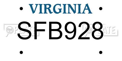 SFB928 Virginia License Plate
