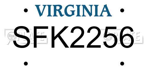 SFK2256 Virginia License Plate