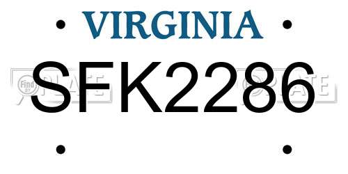 SFK2286 Virginia License Plate