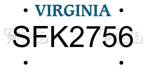 SFK2756 Virginia License Plate