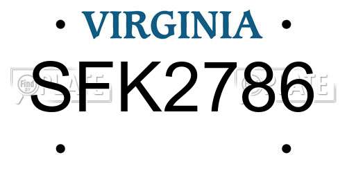 SFK2786 Virginia License Plate
