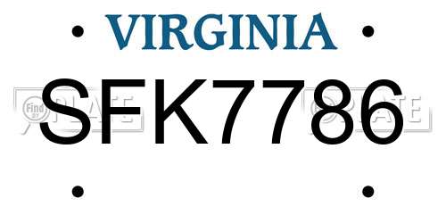 SFK7786 Virginia License Plate