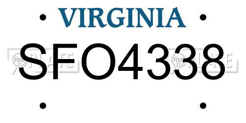 SFO4338 Virginia License Plate