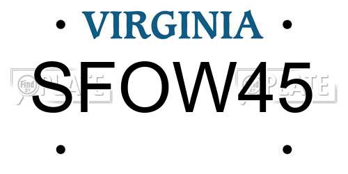 SFOW45 Virginia License Plate
