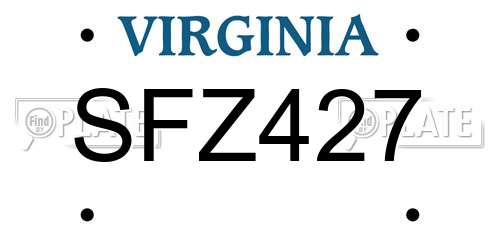 SFZ427 Virginia License Plate