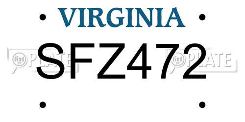 SFZ472 Virginia License Plate