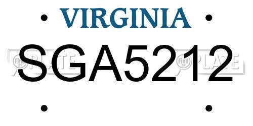 SGA5212 Virginia License Plate