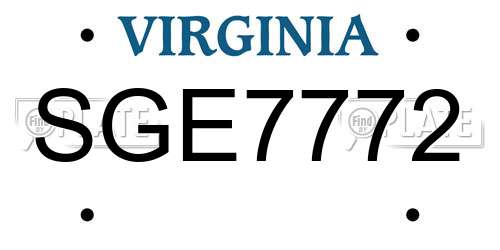 SGE7772 Virginia License Plate