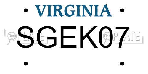 SGEK07 Virginia License Plate