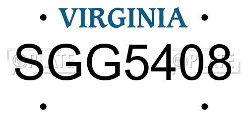 SGG5408 Virginia License Plate