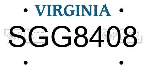 SGG8408 Virginia License Plate