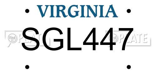 SGL447 Virginia License Plate