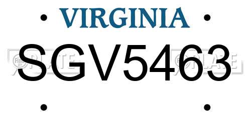 SGV5463 Virginia License Plate