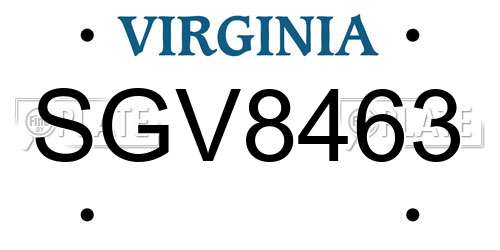 SGV8463 Virginia License Plate