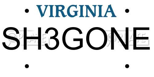 SH3GONE Virginia License Plate