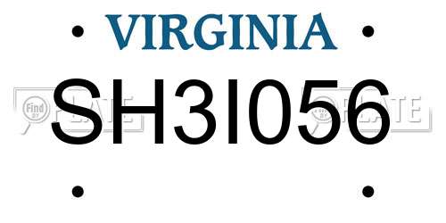 SH3I056 Virginia License Plate