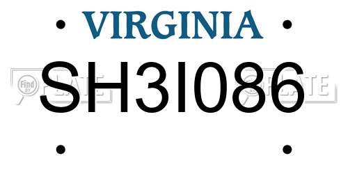 SH3I086 Virginia License Plate