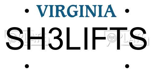 SH3LIFTS Virginia License Plate