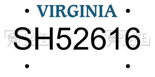 SH52616 Virginia License Plate