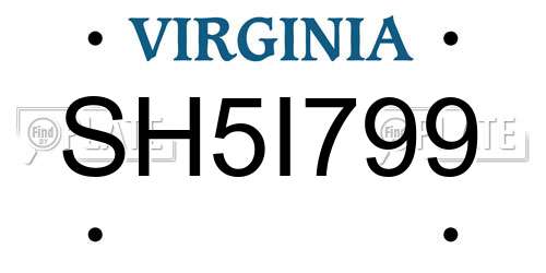 SH5I799 Virginia License Plate