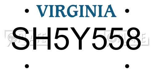 SH5Y558 Virginia License Plate