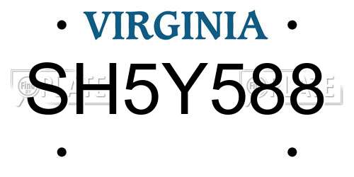 SH5Y588 Virginia License Plate