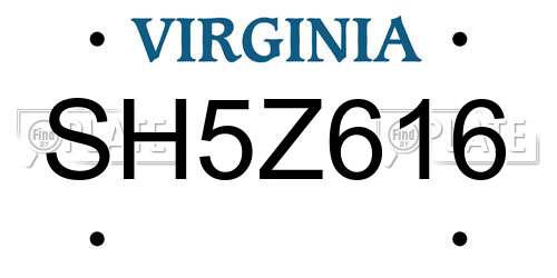 SH5Z616 Virginia License Plate