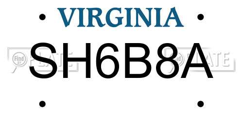 SH6B8A Virginia License Plate