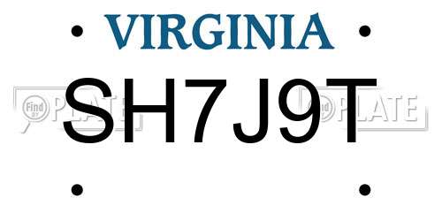 SH7J9T Virginia License Plate