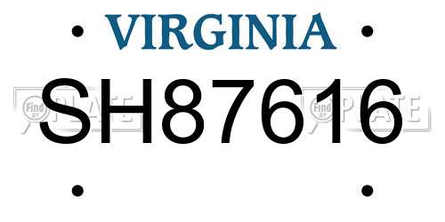 SH87616 Virginia License Plate