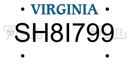 SH8I799 Virginia License Plate