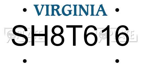 SH8T616 Virginia License Plate
