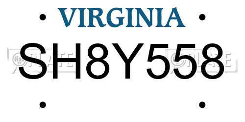 SH8Y558 Virginia License Plate