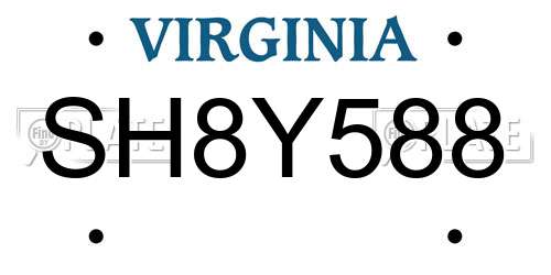 SH8Y588 Virginia License Plate