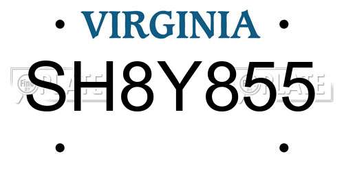 SH8Y855 Virginia License Plate