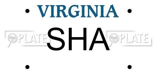 SHA Virginia License Plate