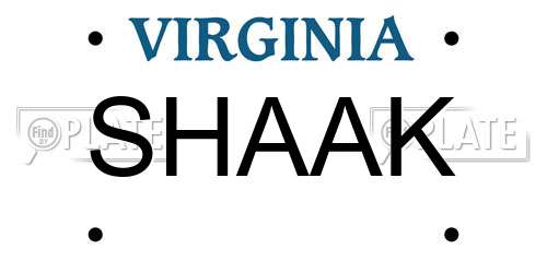 SHAAK Virginia License Plate