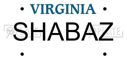 SHABAZ Virginia License Plate