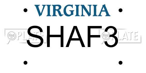 SHAF3 Virginia License Plate