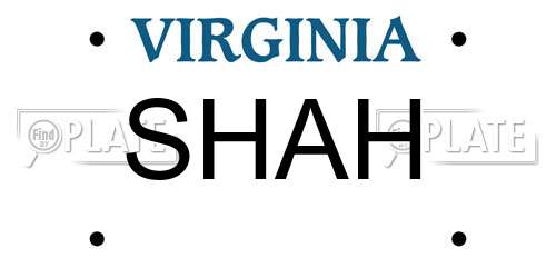 SHAH Virginia License Plate