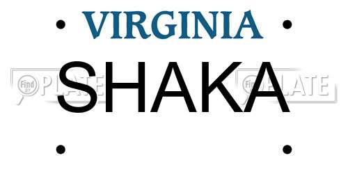 SHAKA Virginia License Plate