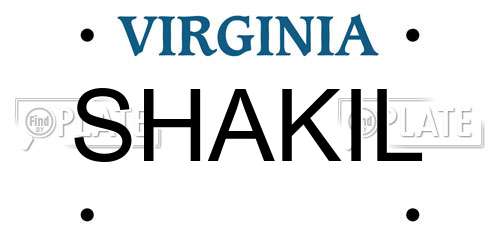 SHAKIL Virginia License Plate