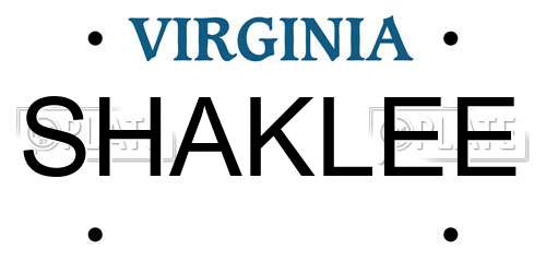 SHAKLEE Virginia License Plate