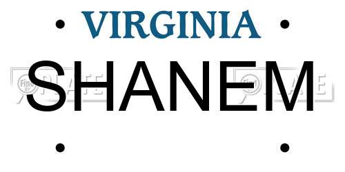 SHANEM Virginia License Plate