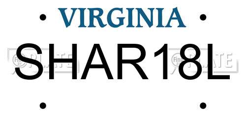 SHAR18L Virginia License Plate