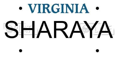 SHARAYA Virginia License Plate