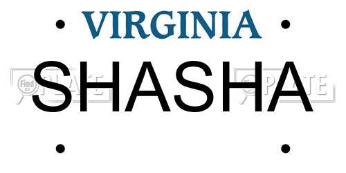 SHASHA Virginia License Plate