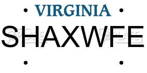 SHAXWFE Virginia License Plate