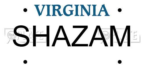 SHAZAM Virginia License Plate