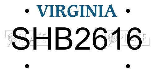 SHB2616 Virginia License Plate